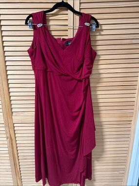 R&M Richards Burgundy Sleeveless Midi Dress with Sparkle